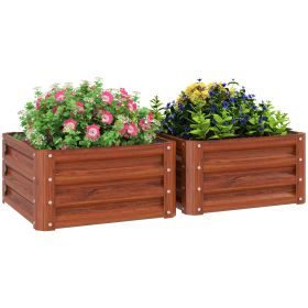 Outsunny 2 Piece Galvanized Raised Garden Bed, 2' x 2' x 1' Metal Planter Box, for Growing Vegetables, Flowers, Herbs, Succulents, Brown