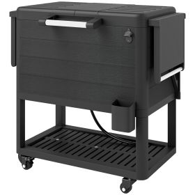 Outsunny 104 Quart Large Capacity Outdoor Cooler Cart, Patio Rolling Ice Chest with Bottle Opener Shelves Wheels, Black