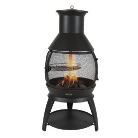 22 In Chiminea Outdoor Wood Burning Iron Firepit with Grill Mesh & Chimney Coat