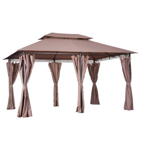 Outsunny Gazebo 10x13 Khaki with Curtains Vented Roof and Steel Frame for Outdoor Use