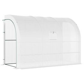 Outsunny 10' x 5' x 7' Lean-to Walk-in Greenhouse, White PE Cover, with 2 Roll-up Doors, Windows & 3 Wire Shelves, Plant Nursery
