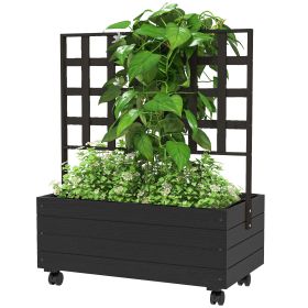 Outsunny Raised Garden Bed with Trellis and Wheels, Outdoor Planter Wooden Elevated Garden Bed for Garden, Patio, Balcony