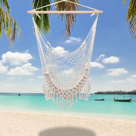 Hammock Chairs,Cotton Rope Sling with Tassel Beige for Indoor/Outdoor Home Patio Deck Yard Garden Reading Leisure Lounging