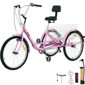 VEVOR Tricycle Adult 24'' Wheels Adult Tricycle 7-Speed 3 Wheel Bikes For Adults Three Wheel Bike For Adults Adult Trike Adult Folding Tricycle F