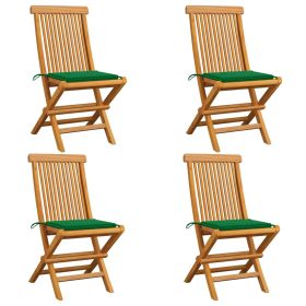 Patio Chairs with Green Cushions 4 pcs Solid Teak Wood