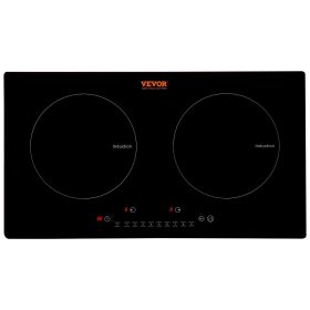VEVOR Electric Cooktop, 2 Burners, 24'' Induction Stove Top, Built-in Magnetic Cooktop 1800W, 9 Heating Level Multifunctional Burner
