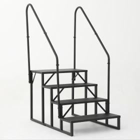 Hot Tub Steps Outdoor, 2 RV Steps with Handrail, Portable RV Stairs 3 Step, Heavy Duty Truck Camper Steps Ladders for Travel Trailers, 5th Wheel (size: 4 step 2 handrails)
