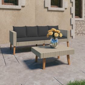 2 Piece Patio Lounge Set with Cushions Poly Rattan Beige (Color: Beige)