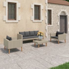 4 Piece Patio Lounge Set with Cushions Poly Rattan Beige (Color: Beige)