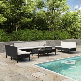 10 Piece Patio Lounge Set with Cushions Poly Rattan Black (Color: Black)