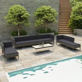 10 Piece Patio Lounge Set with Cushions Poly Rattan Gray (Color: Grey)