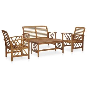 4 Piece Patio Lounge Set Solid Acacia Wood (Color: Brown)