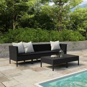6 Piece Patio Lounge Set with Cushions Poly Rattan Black (Color: Black)