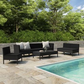 9 Piece Patio Lounge Set with Cushions Poly Rattan Black (Color: Black)