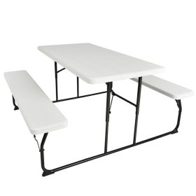 Indoor and Outdoor Folding Picnic Table Bench Set with Wood-like Texture (Color: White)