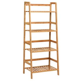 4-Tier Bamboo Plant Rack with Guardrails Stable and Space-Saving (Color: Natural)