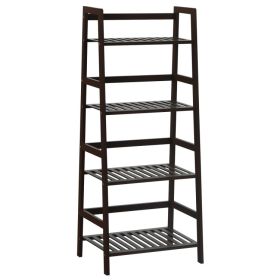 4-Tier Bamboo Plant Rack with Guardrails Stable and Space-Saving (Color: Brown)