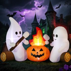 12FT Halloween Inflatables Decoration Giant Ghost with 3-Colored Flame Rotation LED Light Spooky Halloween Decorations Outdoor Blow Up Yard Decor (Color: Ghost Campfire)